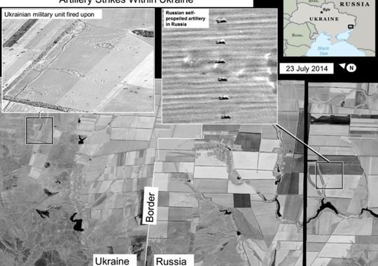 　美国公布卫星照片，显示俄军方开炮支持乌克兰民间武装。