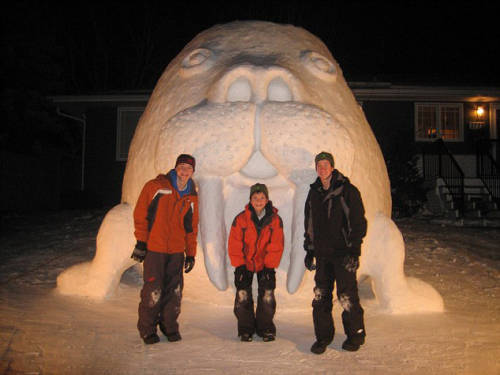 美三兄弟花300小时建巨龟雪人