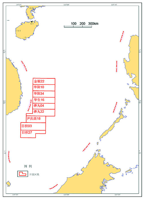 2012年中国海域部分开放区块位置图